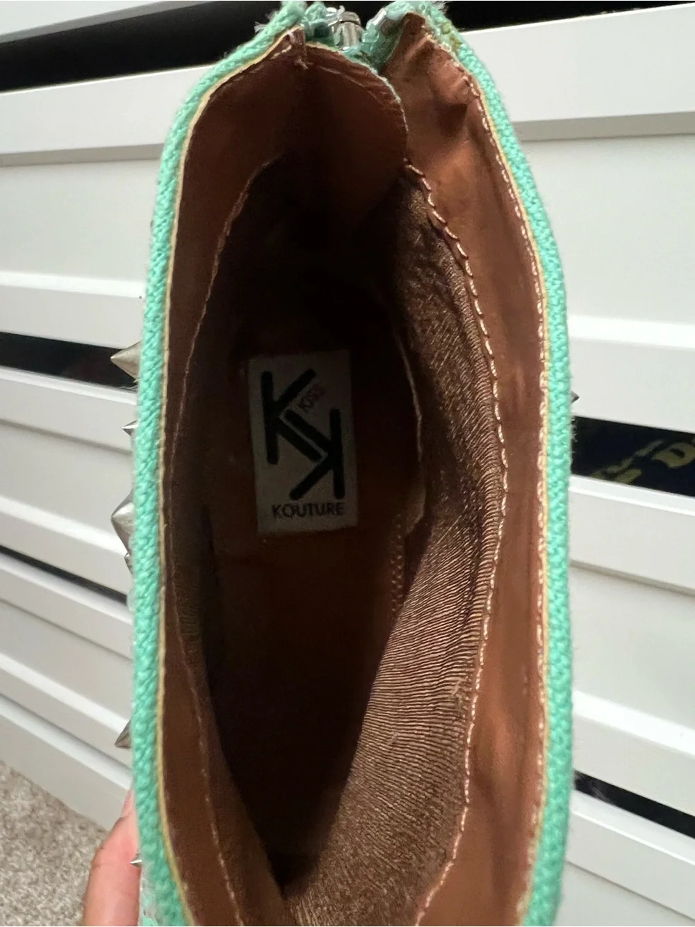 Studded Mint Green Wedge Peep-Toe Booties